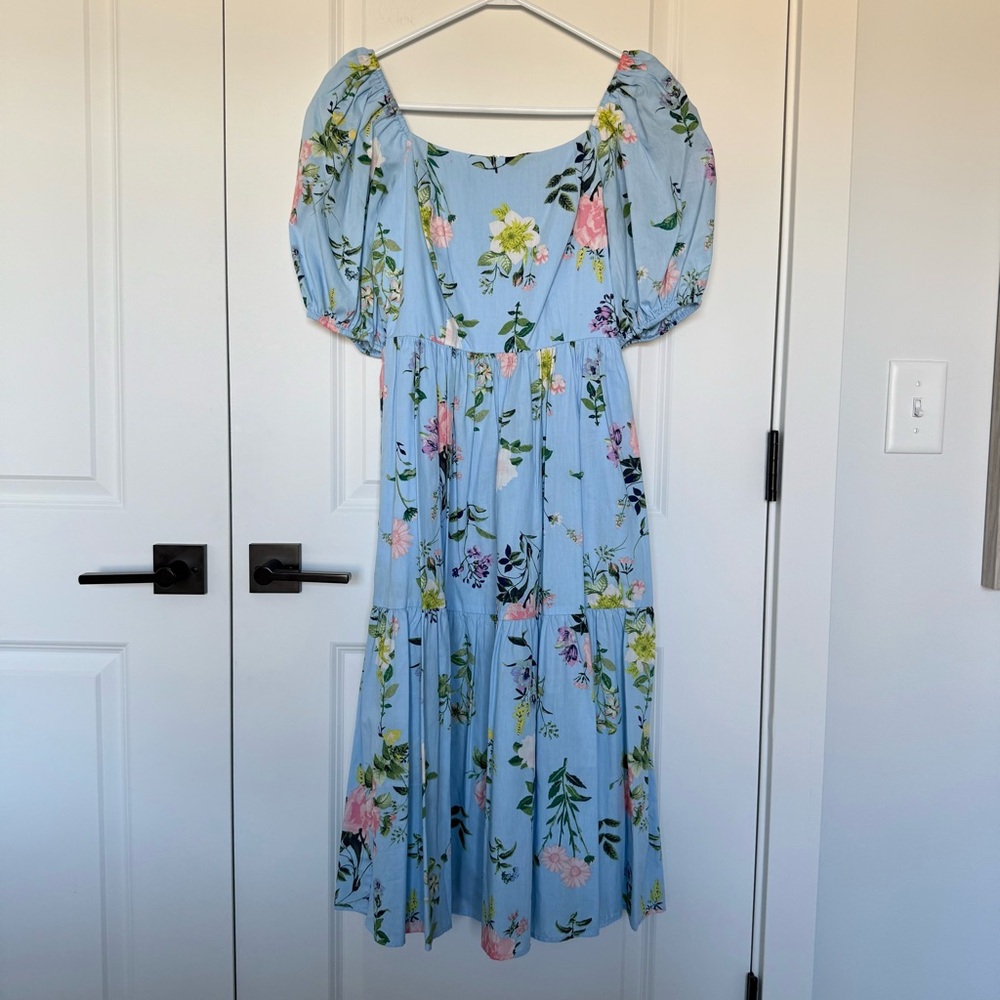 Eliza J Puff Sleeve Blue Floral Midi Dress Easter Dress
